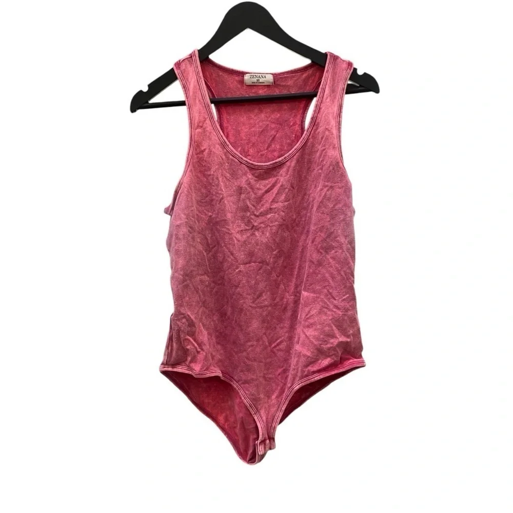Zenana Acid Washed Racerback Tank Bodysuit I Size: 2X - Picture 3 of 12